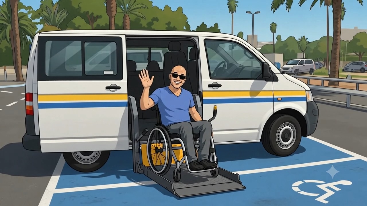 הנכה עולה לרכבו ומנופף לשלום